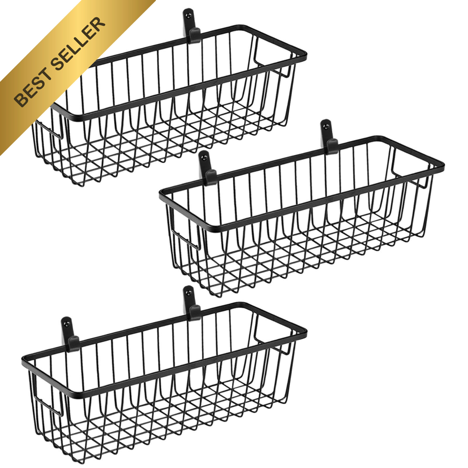 Hanging Wire Baskets Metal Mount Storage Organizer Bathroom Small 3 Pack Black