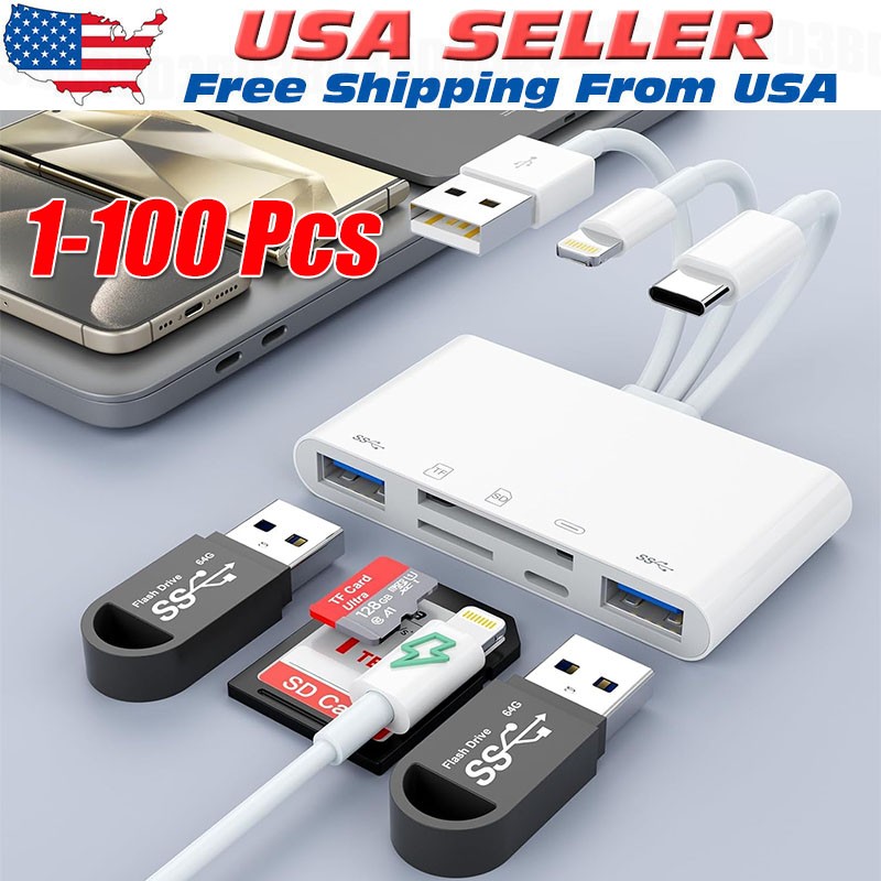 5 in 1 Memory Card Reader USB 3.0 OTG Adapter SD Card Reader For iPhone/iPad LOT