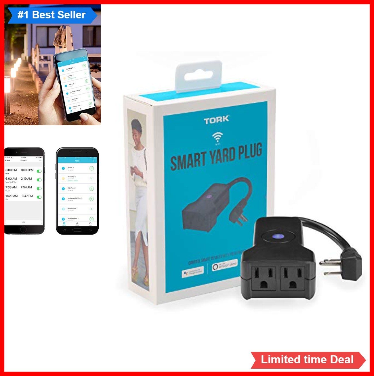 WiFi Plug Outdoor Dual Outlet 120V Smart Receptacle Works with Alexa Google