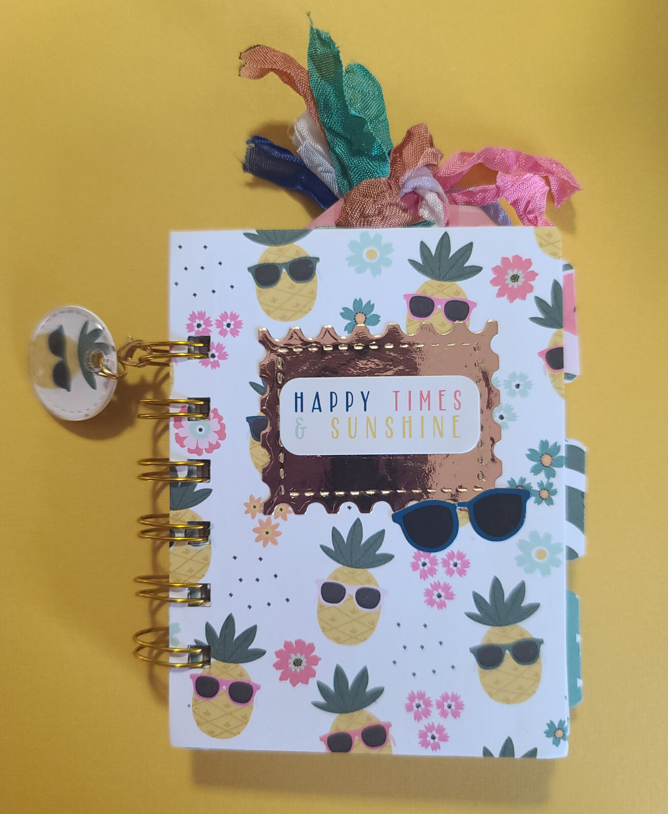 Little cinched journal notebook, handmade, Happy times and Sunshine