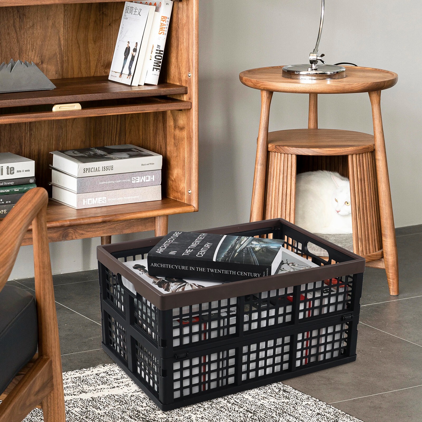 Idotry 42L Plastic Stackable Storage Milk Crate with Handles Heavy Duty (4 Pack)