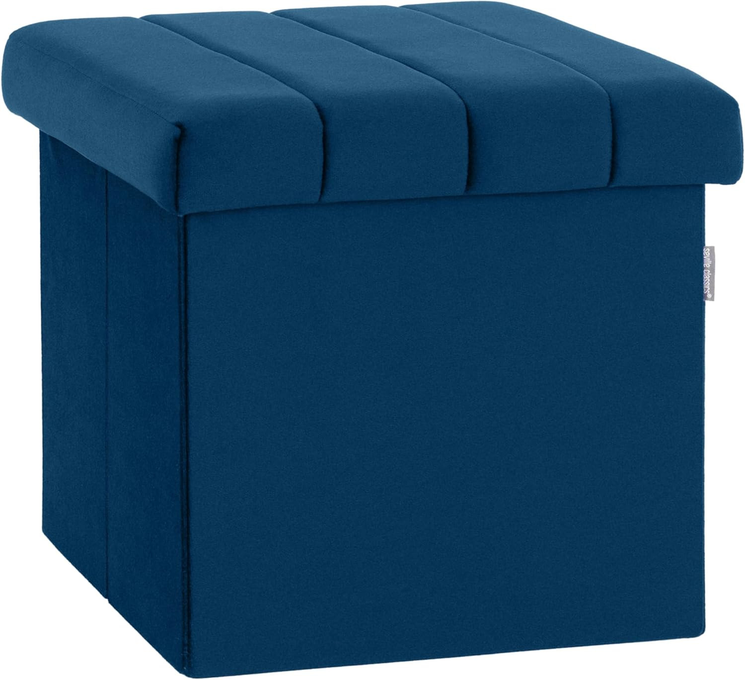 Seville Classics Cushioned Fabric Ottoman Hidden Storage Chest Footrest Chair, P