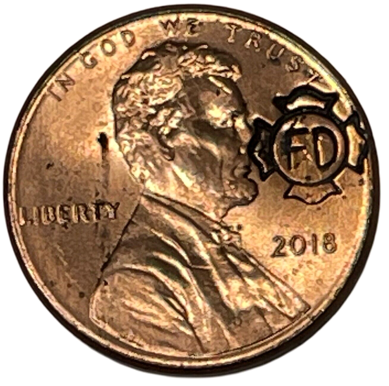 2018 Firefighter Cross Counter Stamp Imprint USA Lincoln Cent 1st Responder Coin
