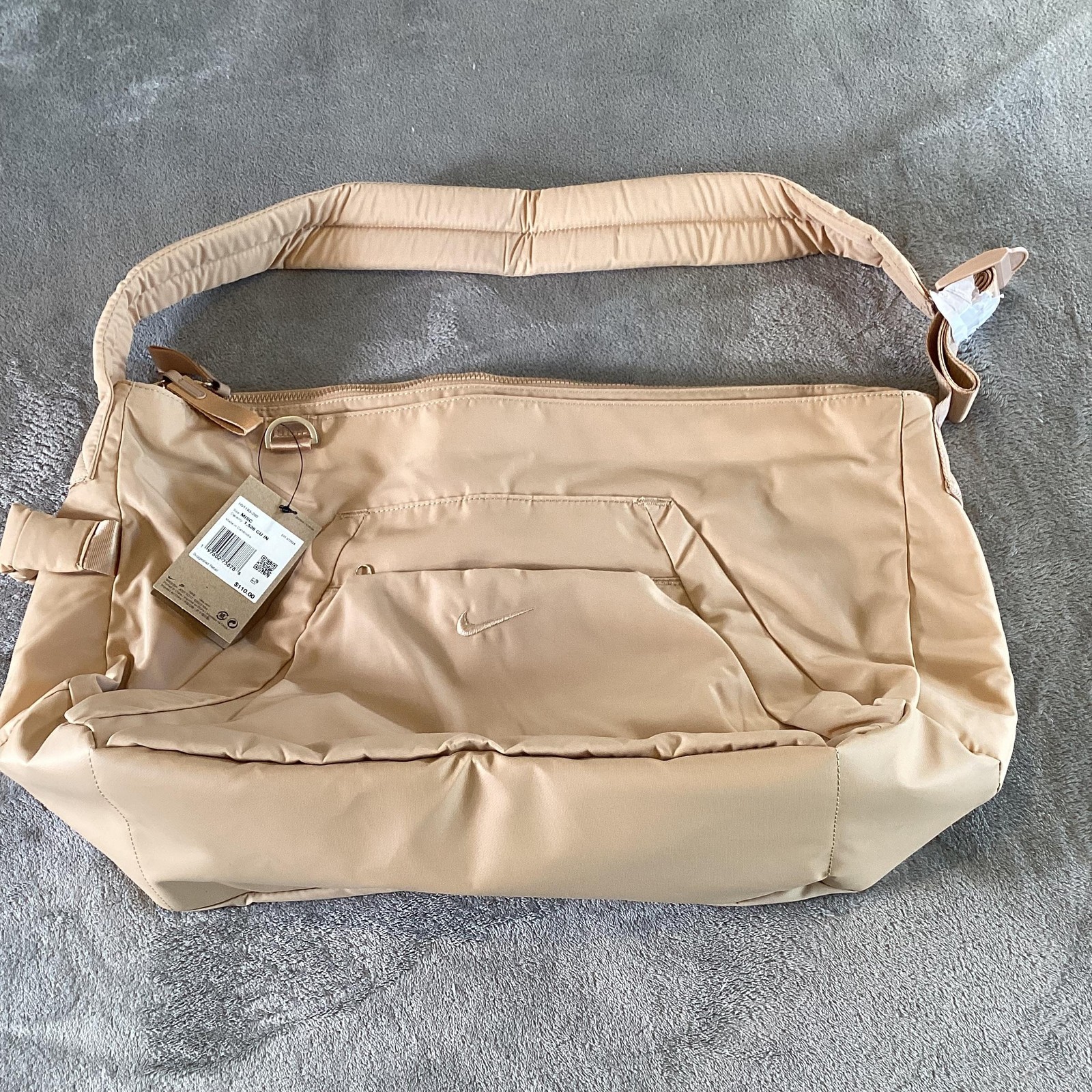 Nike Cross Shoulder Bag Womens Large Beige 25L Zip Adjustable Strap Gym Training