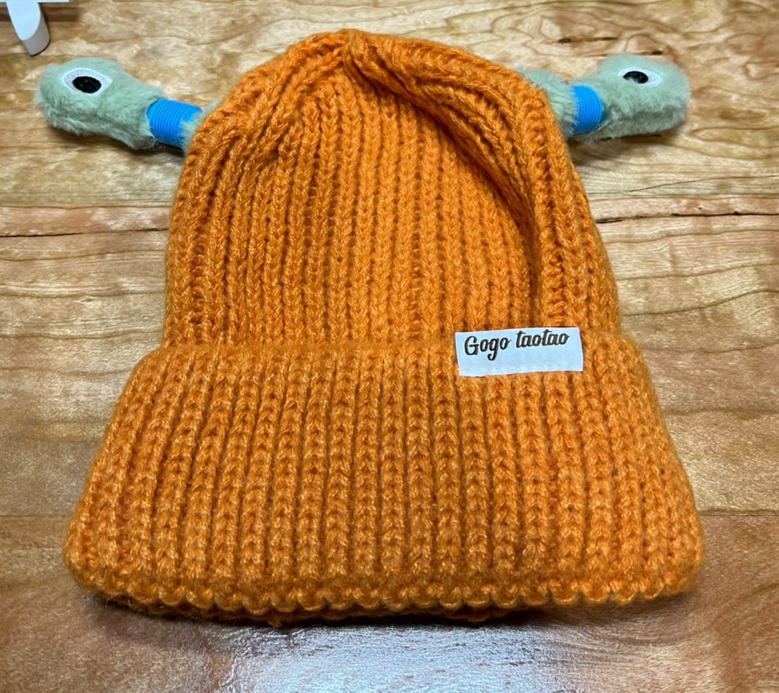 Gogo Laolao Orange Knit Beanie Hat Unisex Winter Cuffed Cap One Size