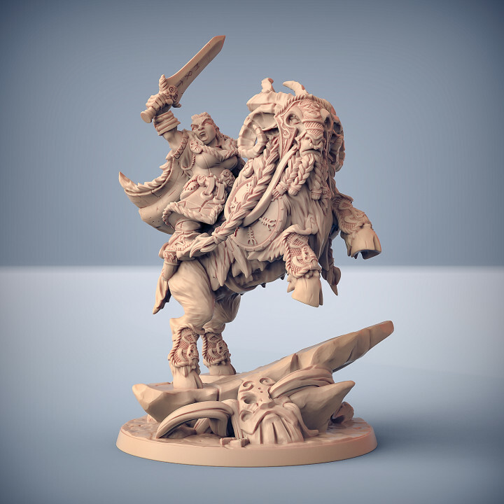 Dwarf Warrior Queen on Ram - Artisan Guild Fantasy Dungeon and Dragons Miniature