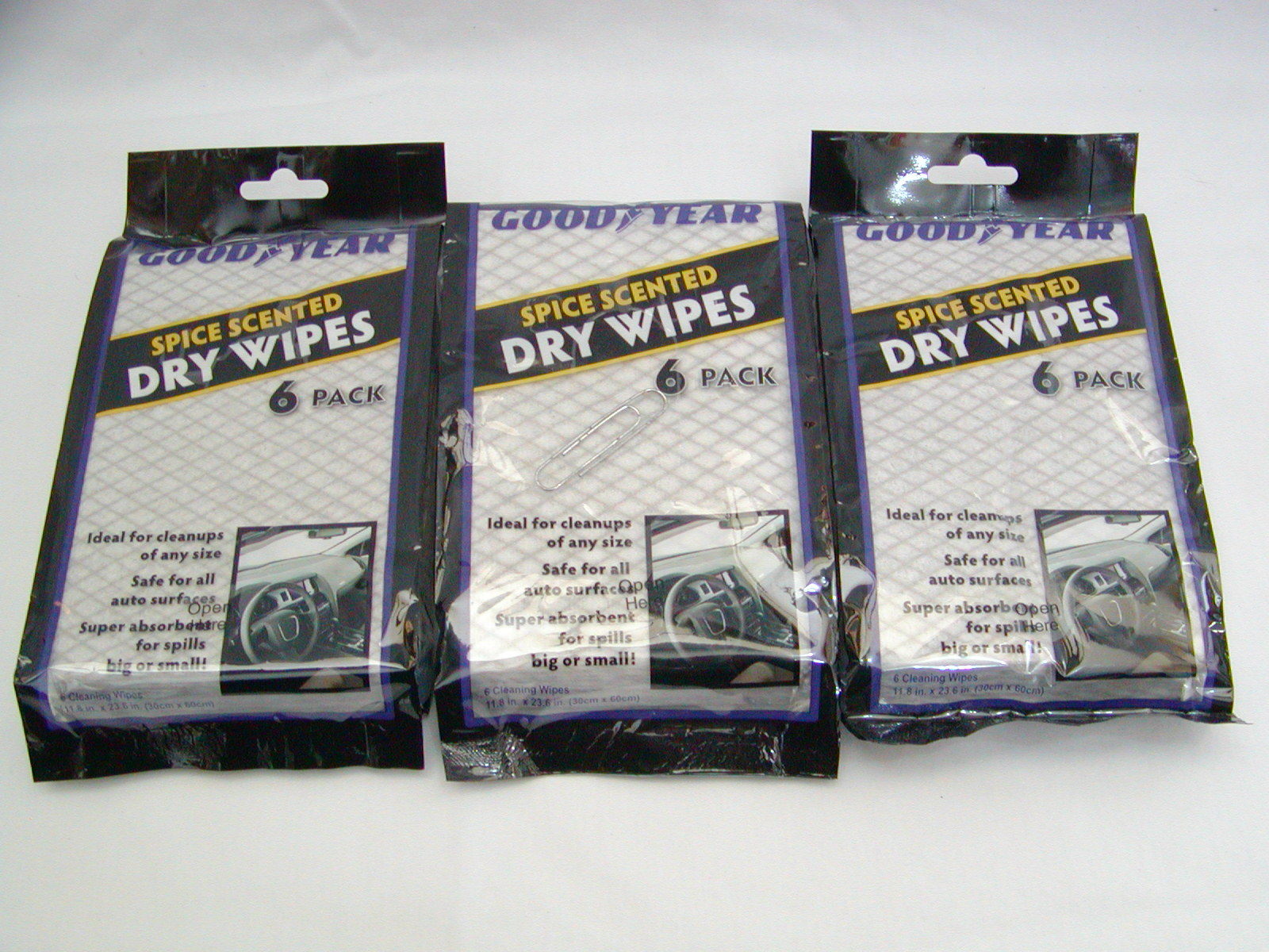 (3) NEW Packages Goodyear Dry Spice Scented Wipes 11.8" x 23.6"
