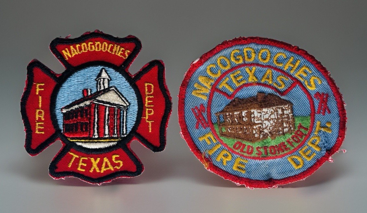 Lot of 2 Vintage Nacogdoches Texas Fire Dept Patches Old Stone Fort Firefighter