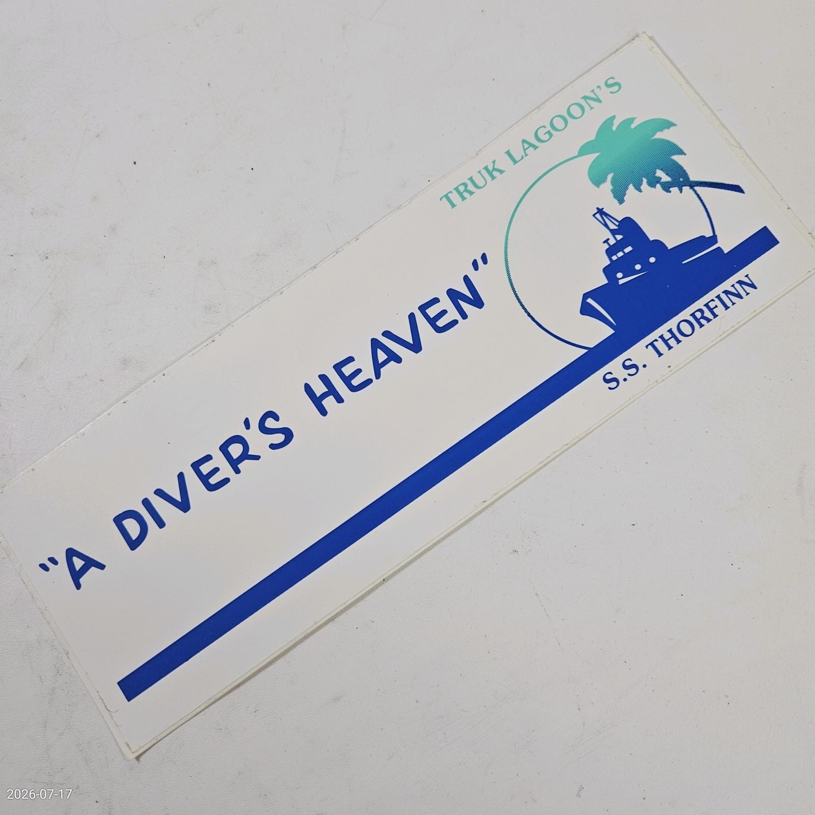 Truk Lagoon SS Thorfinn Divers Heaven Scuba Tank Bumper Sticker Rectangle Palau
