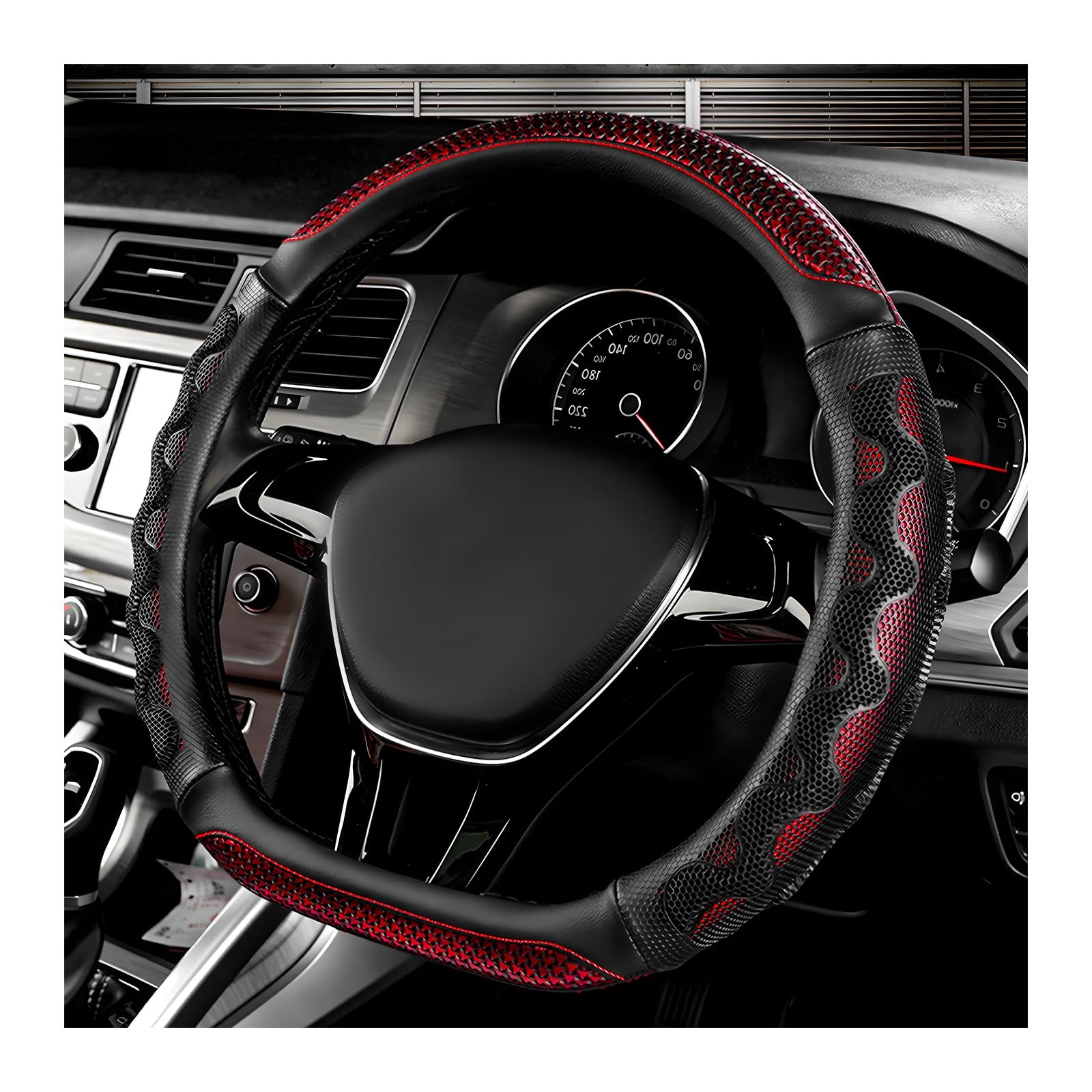SHMZK Car Steering Wheel Cover, 15 Inch Anti-Slip Cover Red
