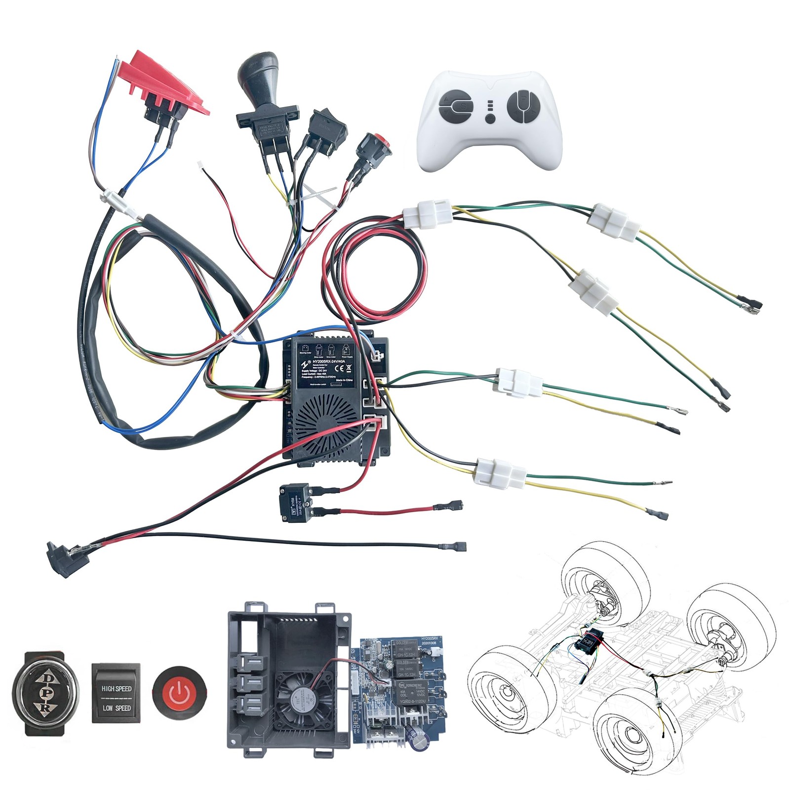 BUMPKAI 24 Volt DIY Wires Harness Conversion Kit for Kid's Ride On Toys Black