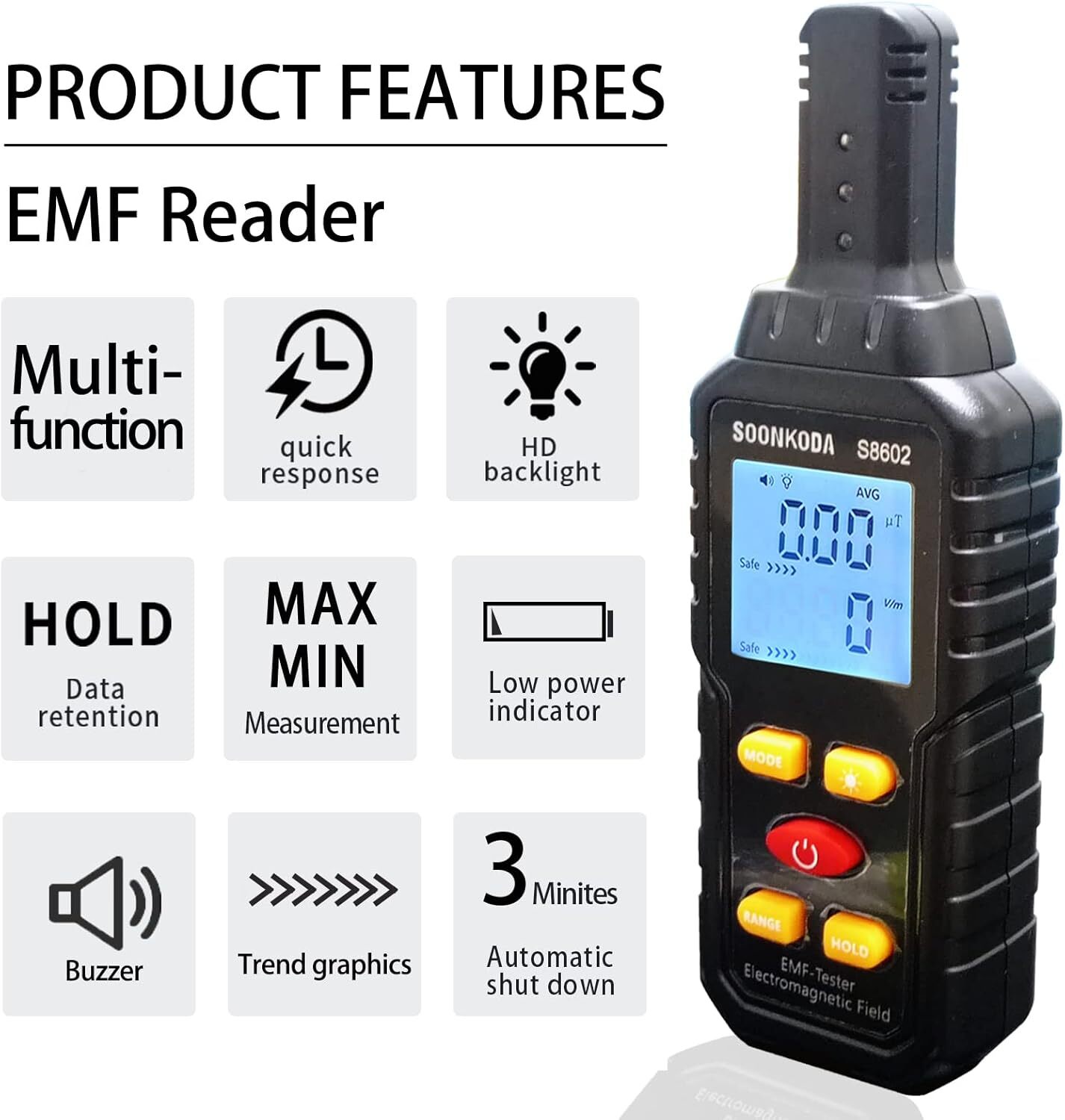 3 in 1 EMF Meter,EMF Reader,Electromagnetic Field Radiation Detector,EMF Tester
