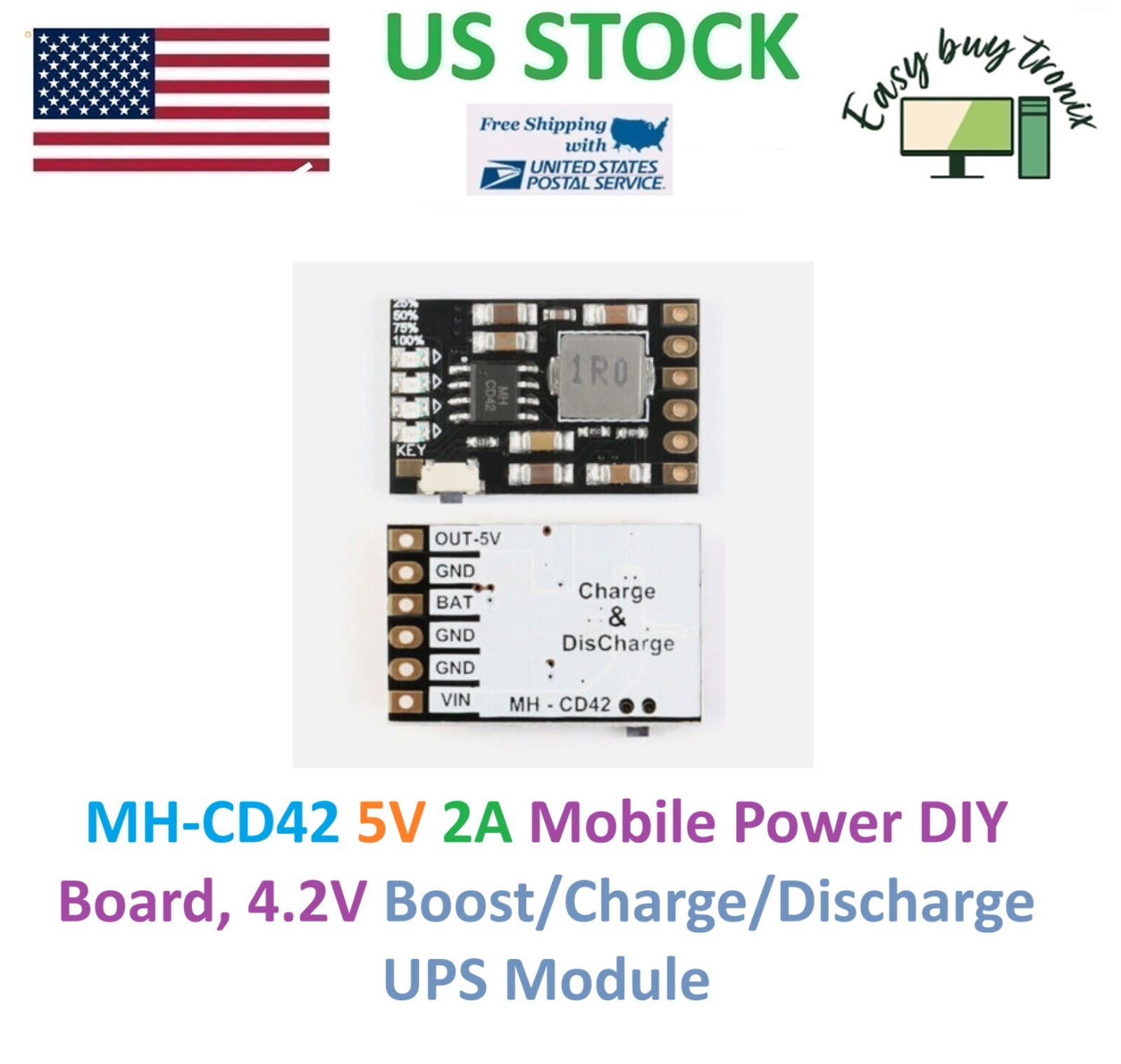 10pc MH-CD42 5V 2A Mobile Power DIY Board 4.2V Boost/Charge/Discharge UPS Module