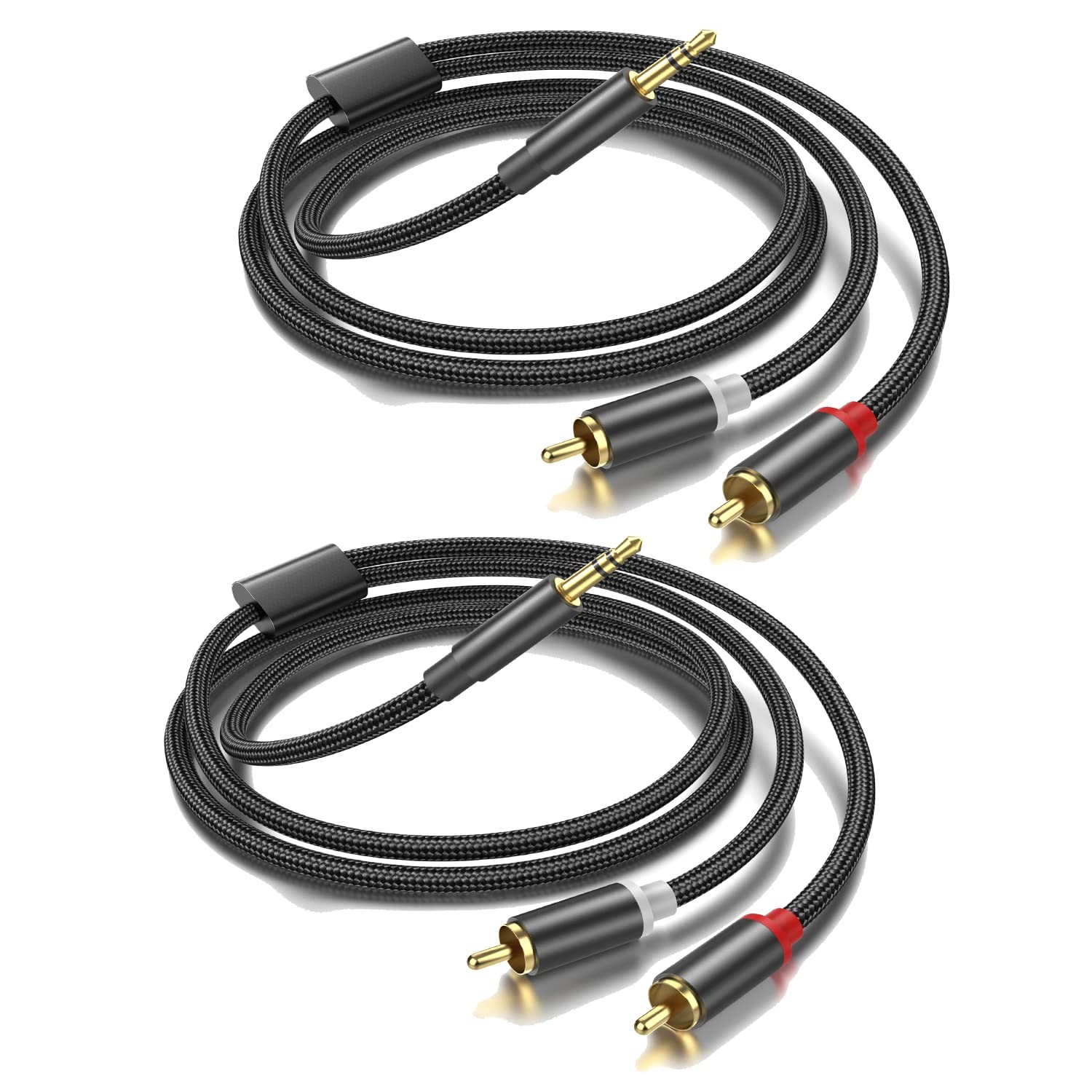Seefeful (10FT / 2 Pack) 3.5mm to RCA Cable,Gold Plated, 1/8 Male 10FT, Black