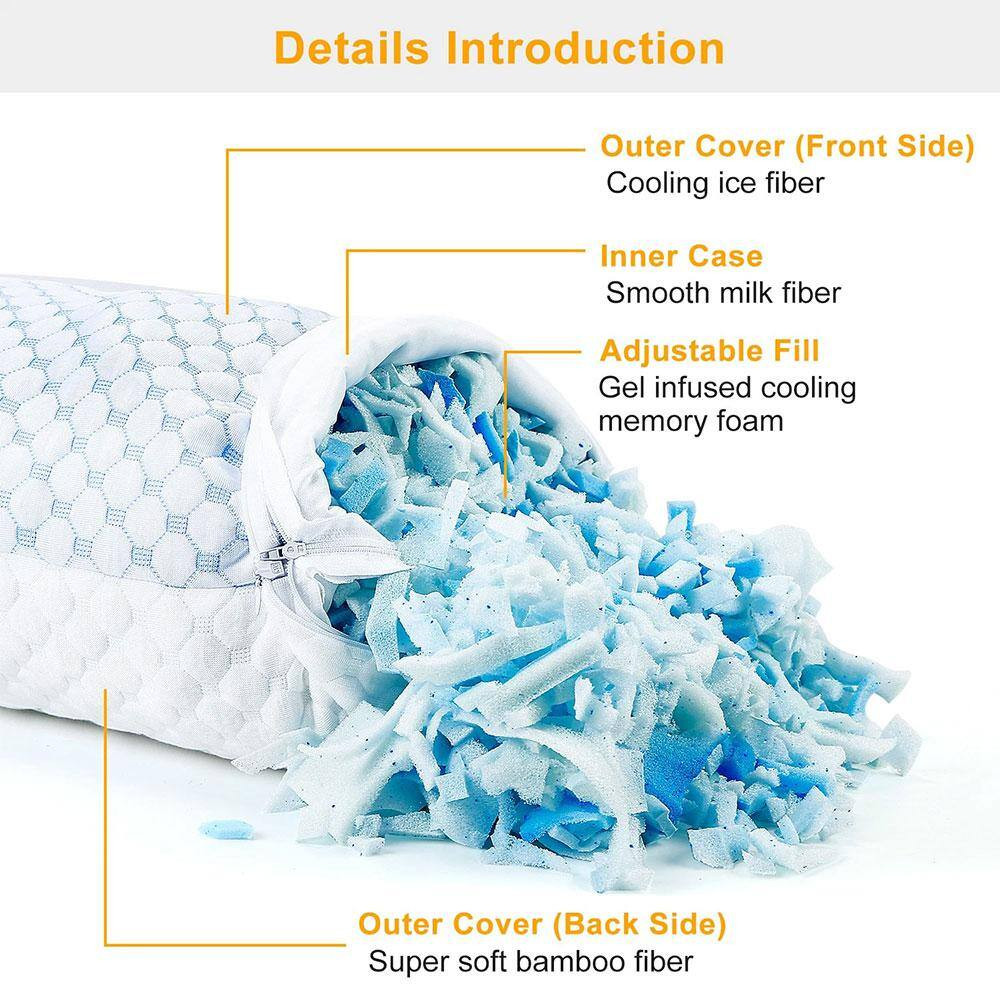 2-Piece Queen Size Cooling Memory Foam Pillow, Ventilated Soft Double Sided Bed