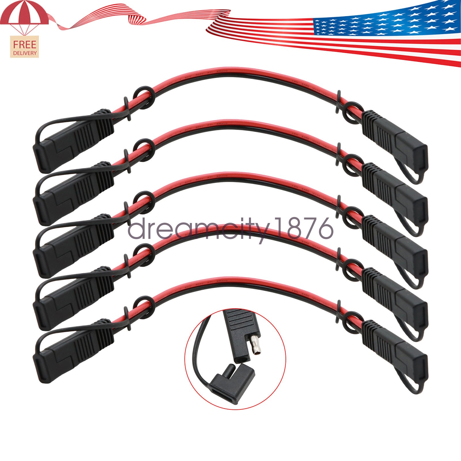 5PCS 14 Gauge 12" 2 Pin Quick Disconnect Polarized Wire Power Connectors Cable