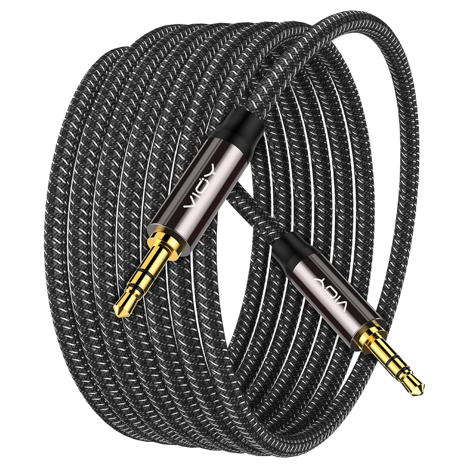Aux Cable (30 Ft), [Copper Shell, Hi-Fi Sound] 3.5 Mm Male to Male Braided Auxil