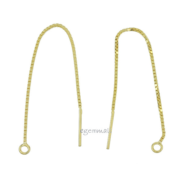 Gold Plated Sterling Silver Dangle Earrings Box Chain Ear Thread 70-72mm #51754