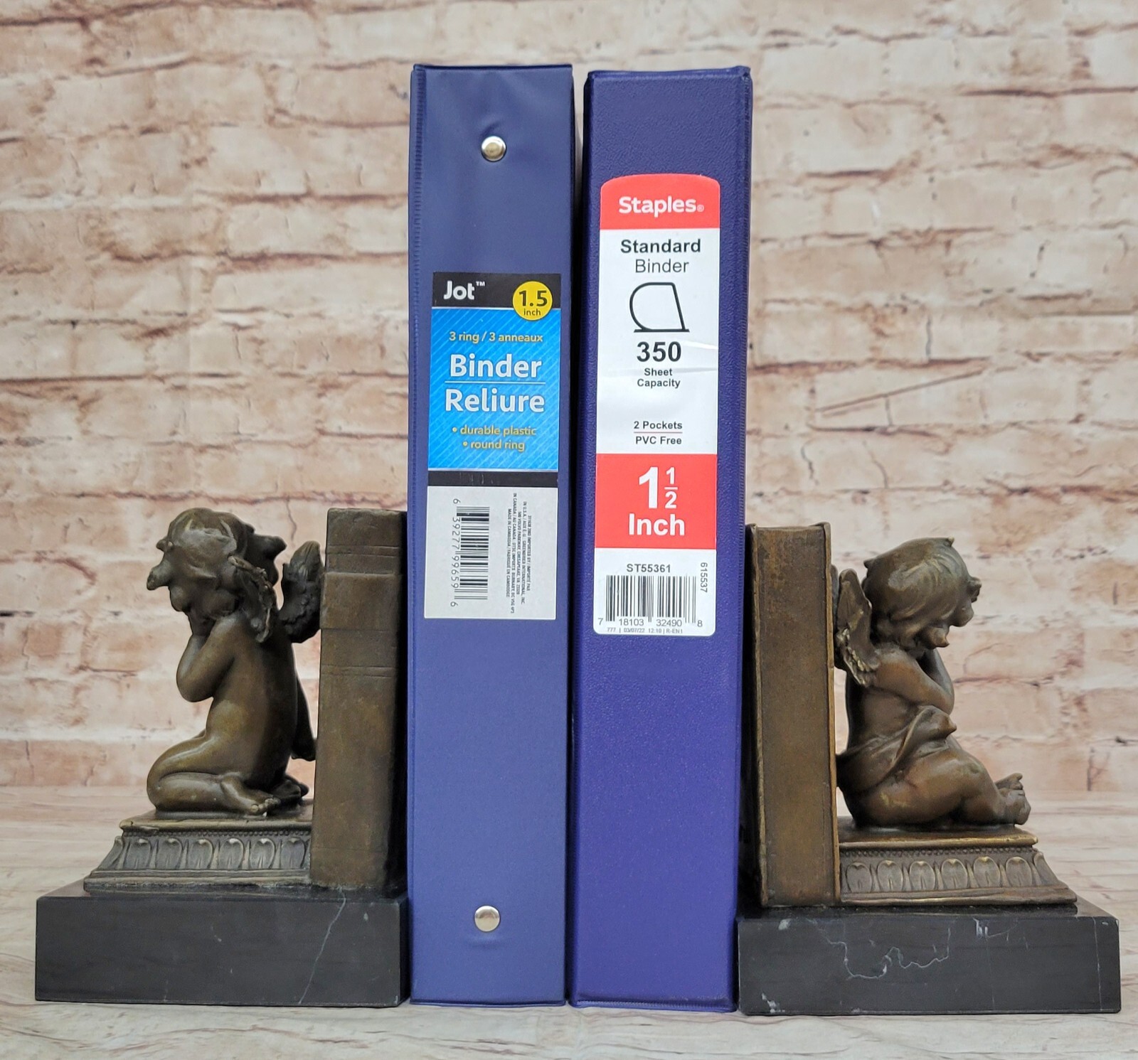 Pair of Bronze Puti Baby Angel Bookends Art Sculpture by Augustine Moreau