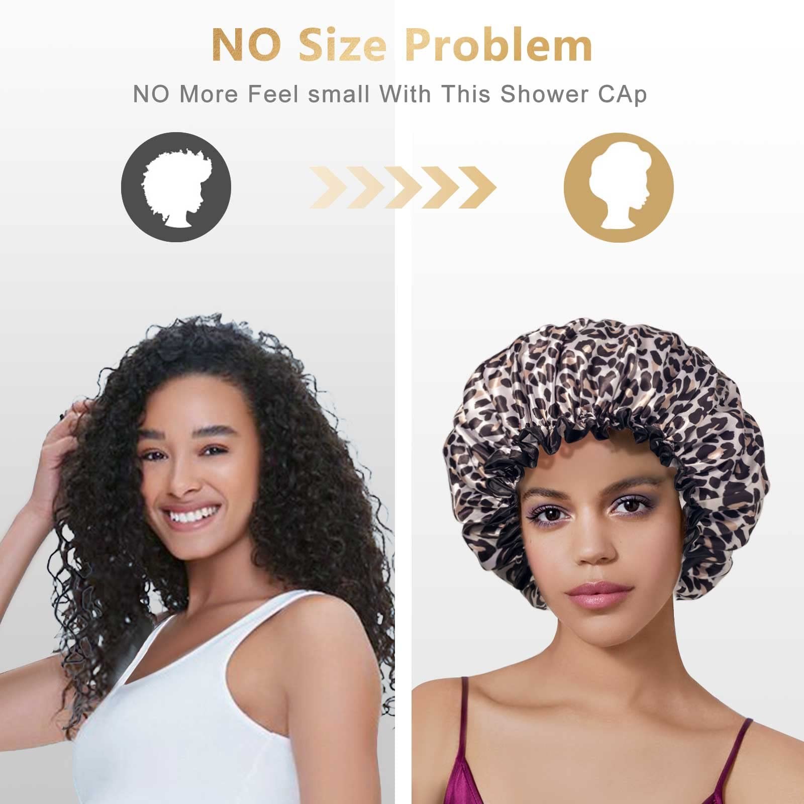 Reusable Waterproof Shower Cap for Women, Men Kids - Leopard Print