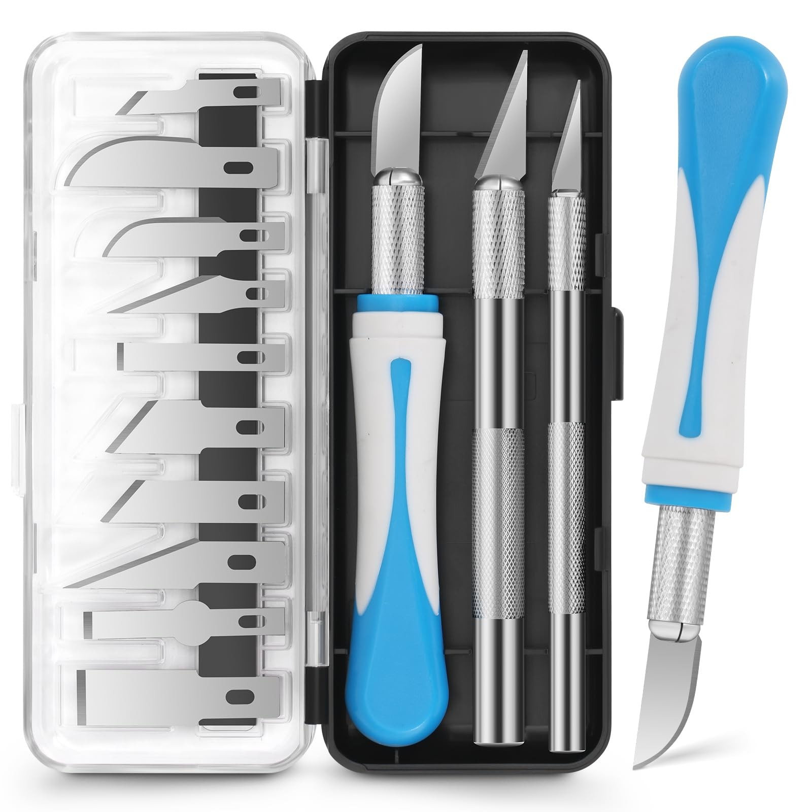 16Pc Exacto Knfe Set 3 Knves 13 SK5 Blades w/ Magnetic Case for Craft DIY