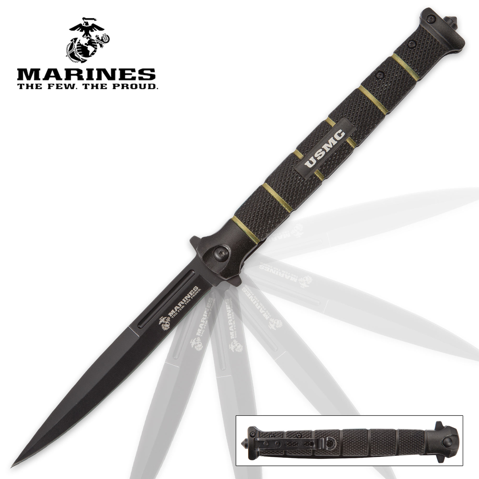 12" Extra Large USMC Marines Spring Assisted Open Folding Pocket Knife Stiletto