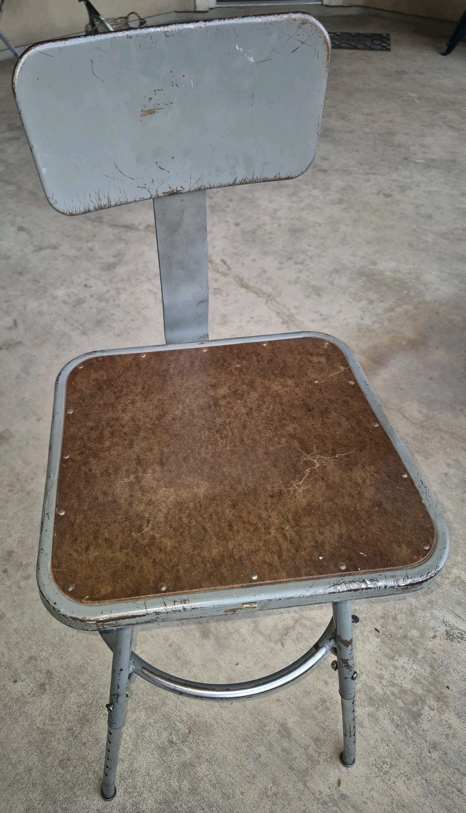Vintage  Inter Royal Metal Industrial  Adjustable Height Drafting Stool w/Back