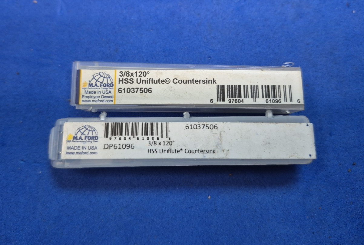 (2) M A Ford 3/8" X 120⁰ HSS Uniflute Countersink 1/4" Shank PN:61037506