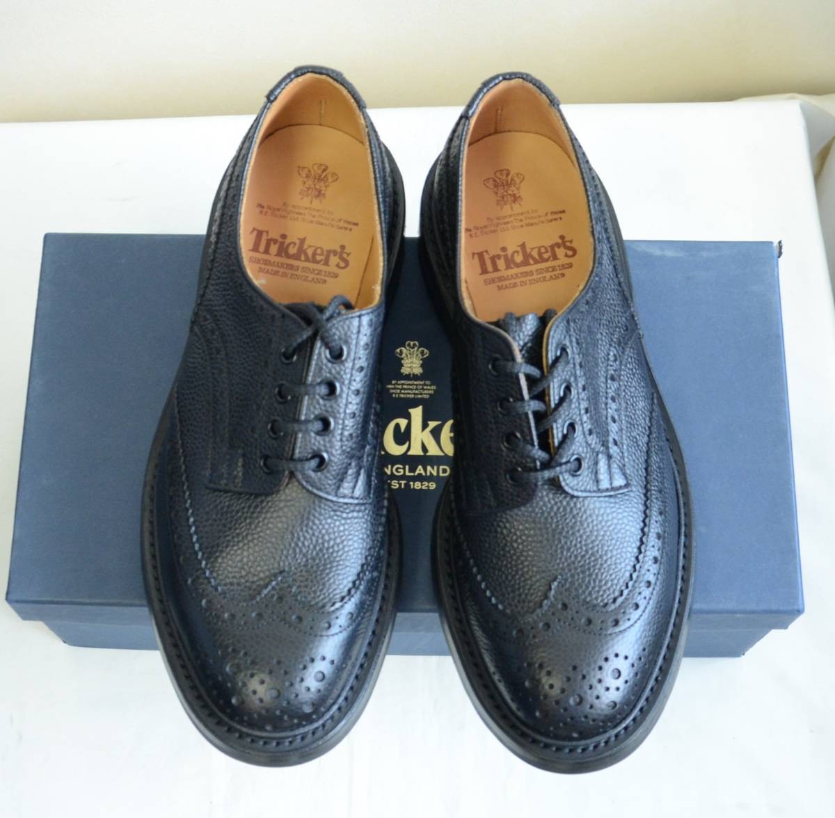Scotch Grain Derby Wing Tip Black Leather Shoes UK 8