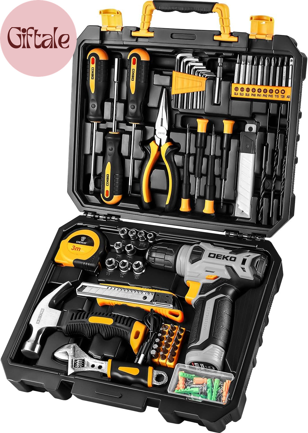 Tool Set：Tool Kit with 8V Cordless Drill,Tool Box with Drill,Hand Drill Set for