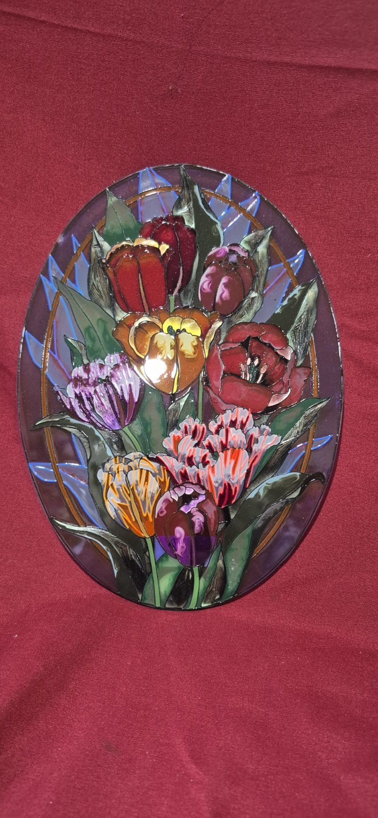 Amia Studios Handpainted Suncatcher Tulips Bright Colors Glass Painting EUC