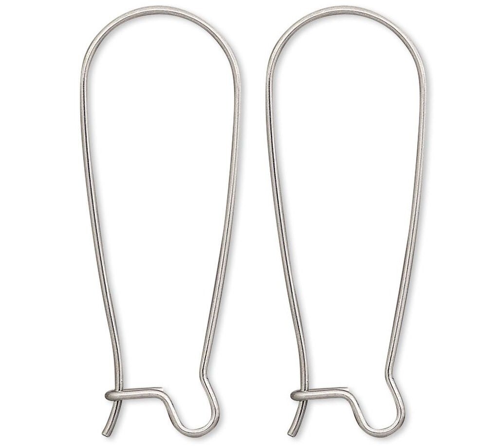 Ear Wire, 100 Stainless Steel 21 Gauge 33mm Long Kidney Ear Wire Earrings