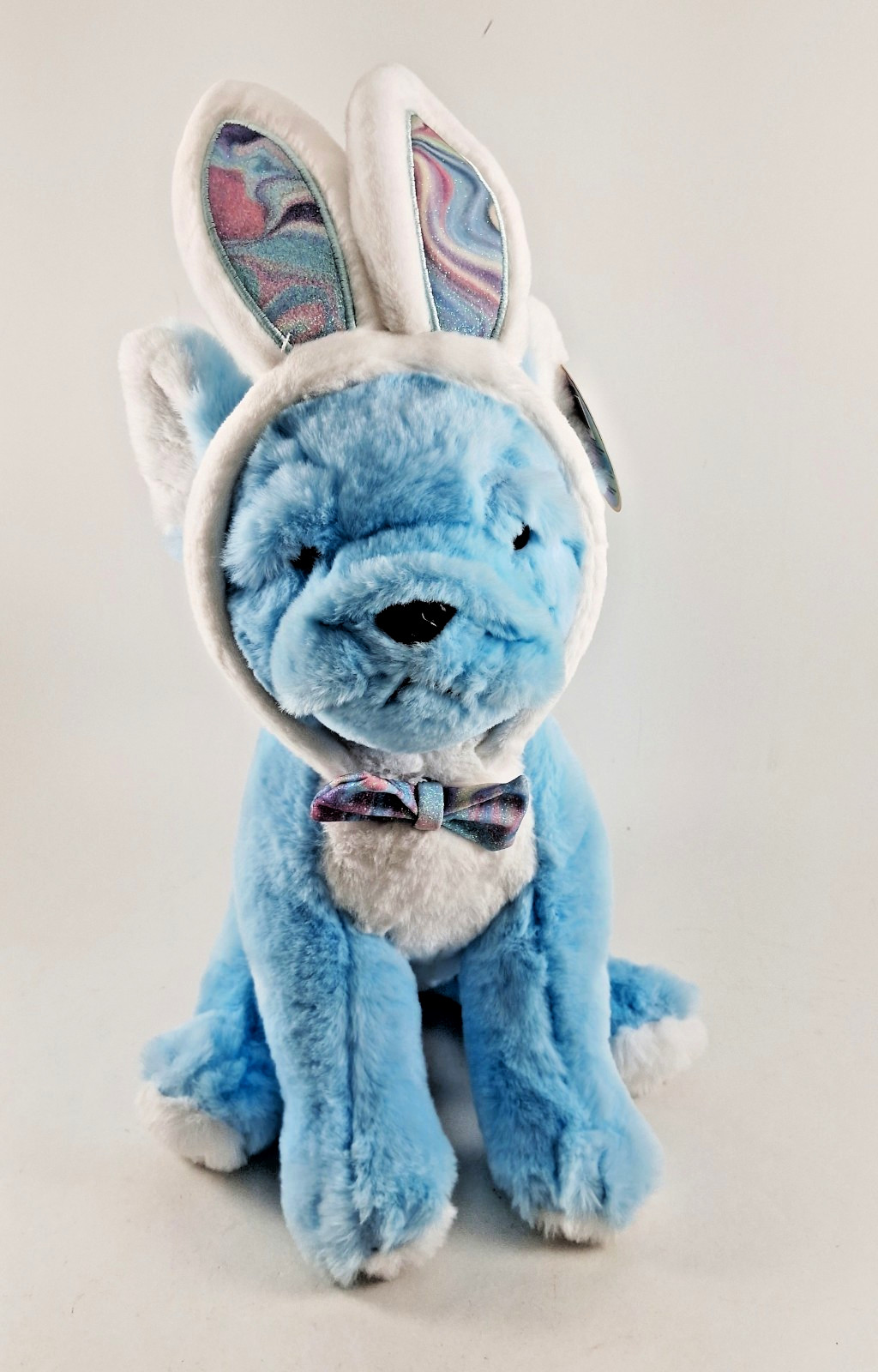 Bulldog Puppy FAO Schwarz Plush Blue Dog Sparklers Bunny Ears & Bowtie 16" NWT