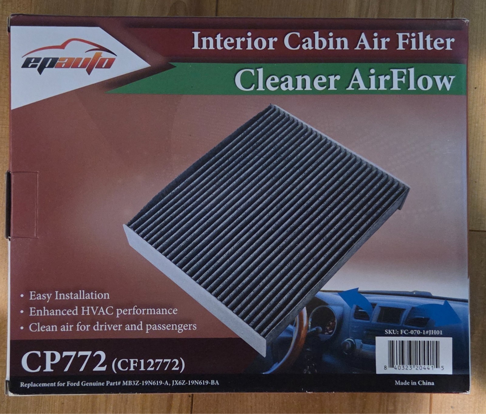 CP772 (CF12772) Cabin Air Filter with Activated Carbon, Replacement for Ford