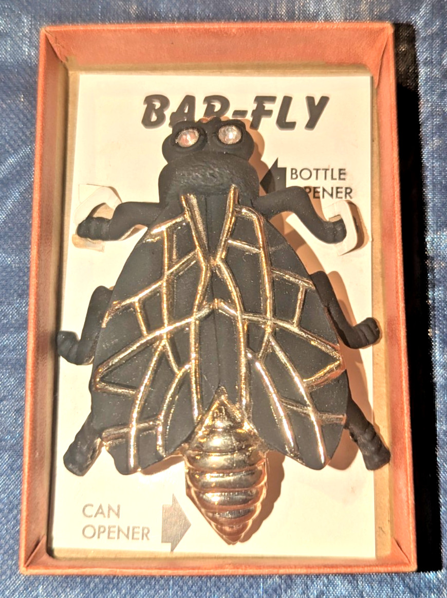 Vintage Bar Fly Can/Bottle Opener Metal Barware Brass Insect Bug Collectible