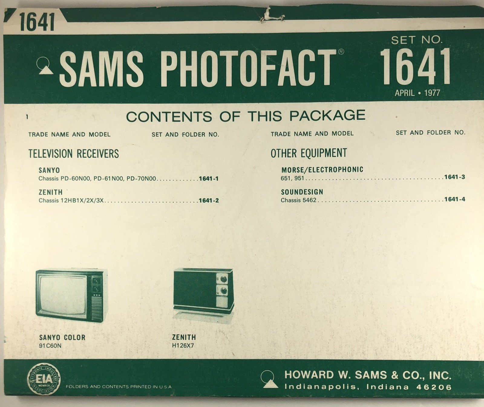 SAMS PHOTOFACT FOLDER SET NO. 1641, 1977, SCHEMATICS & SERVICE MANUALS