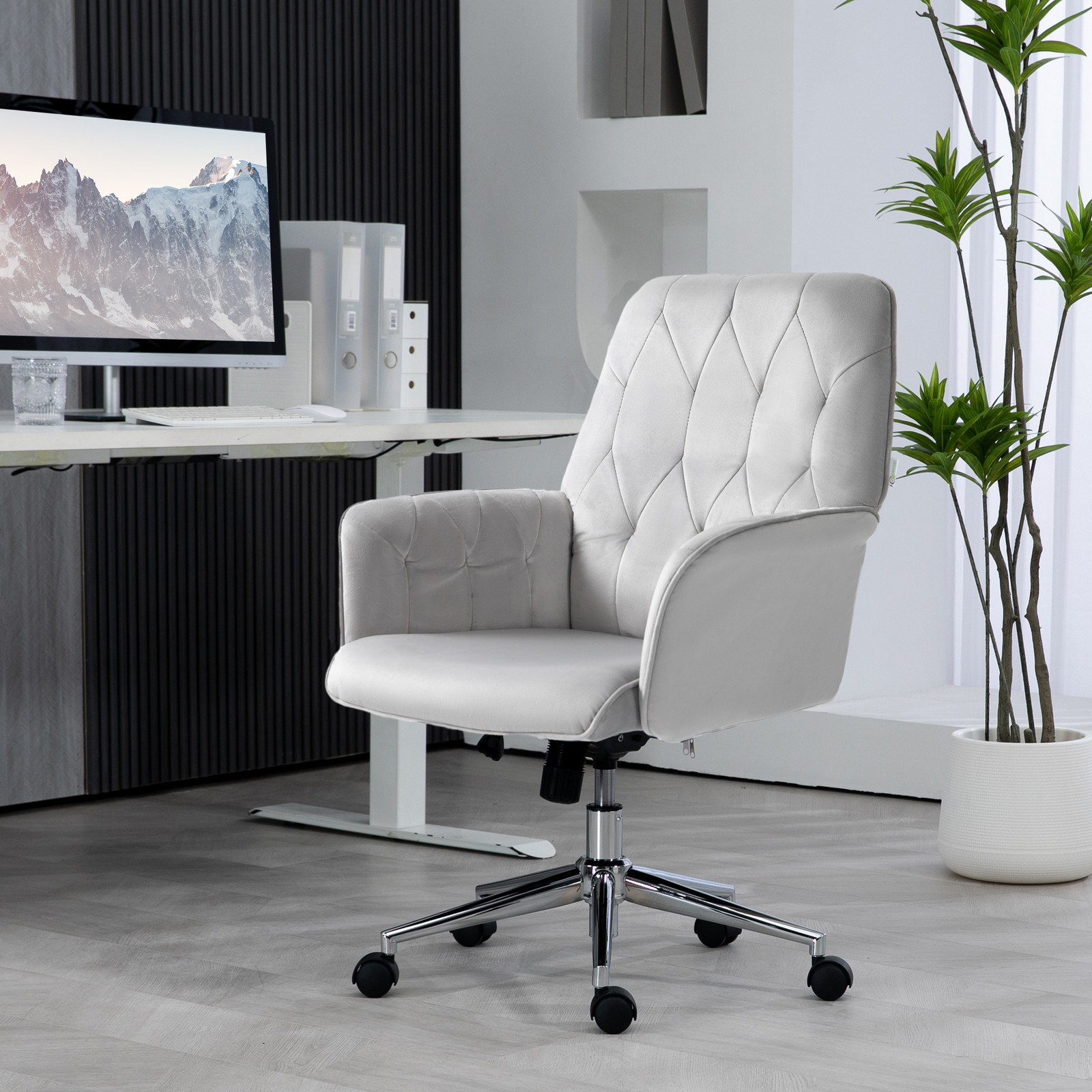 Vinsetto Swivel Computer Chair with Arm and Tufted Backrest, Light Grey