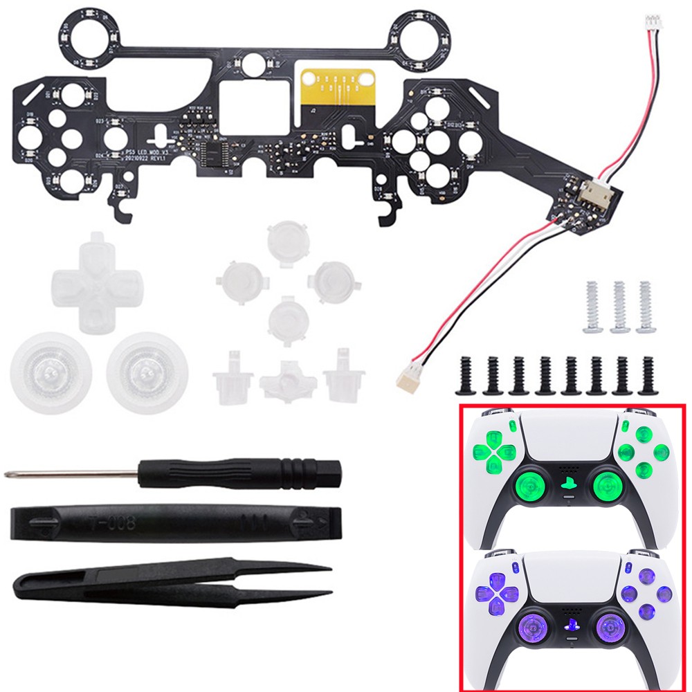 8-Color Luminated D-Pad Thumbsticks LED Face Buttons DIY Kit for PS5 Controller