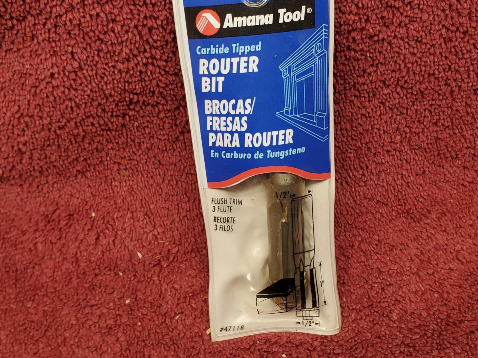 Amana 47118 Carb. Tip Flush Trim 1/2" D x 1" CH x 1/2" Shank