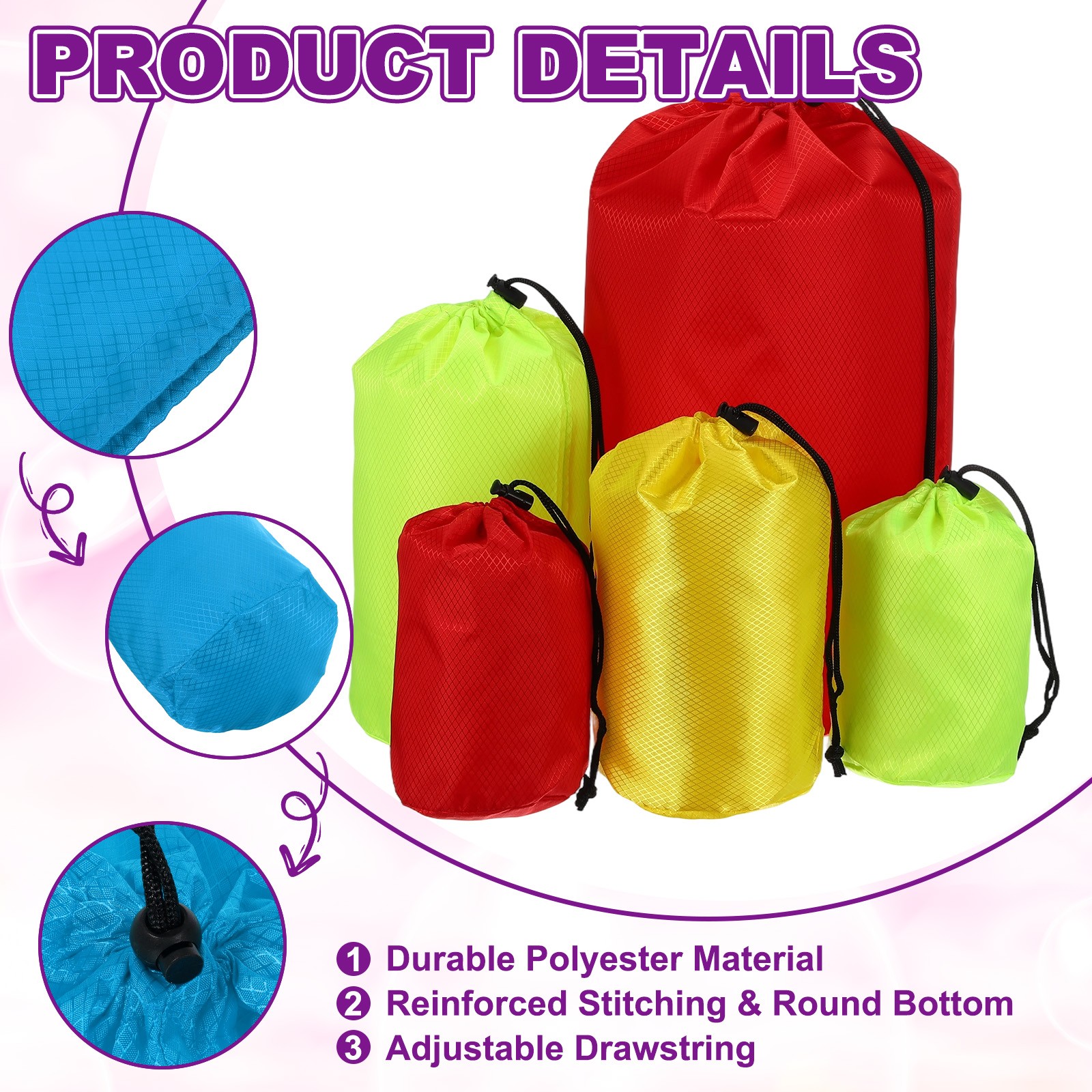 Stuff Sack, Waterproof Ditty Bags with Toggle 7x13In & 2 Pack & Bright Blue