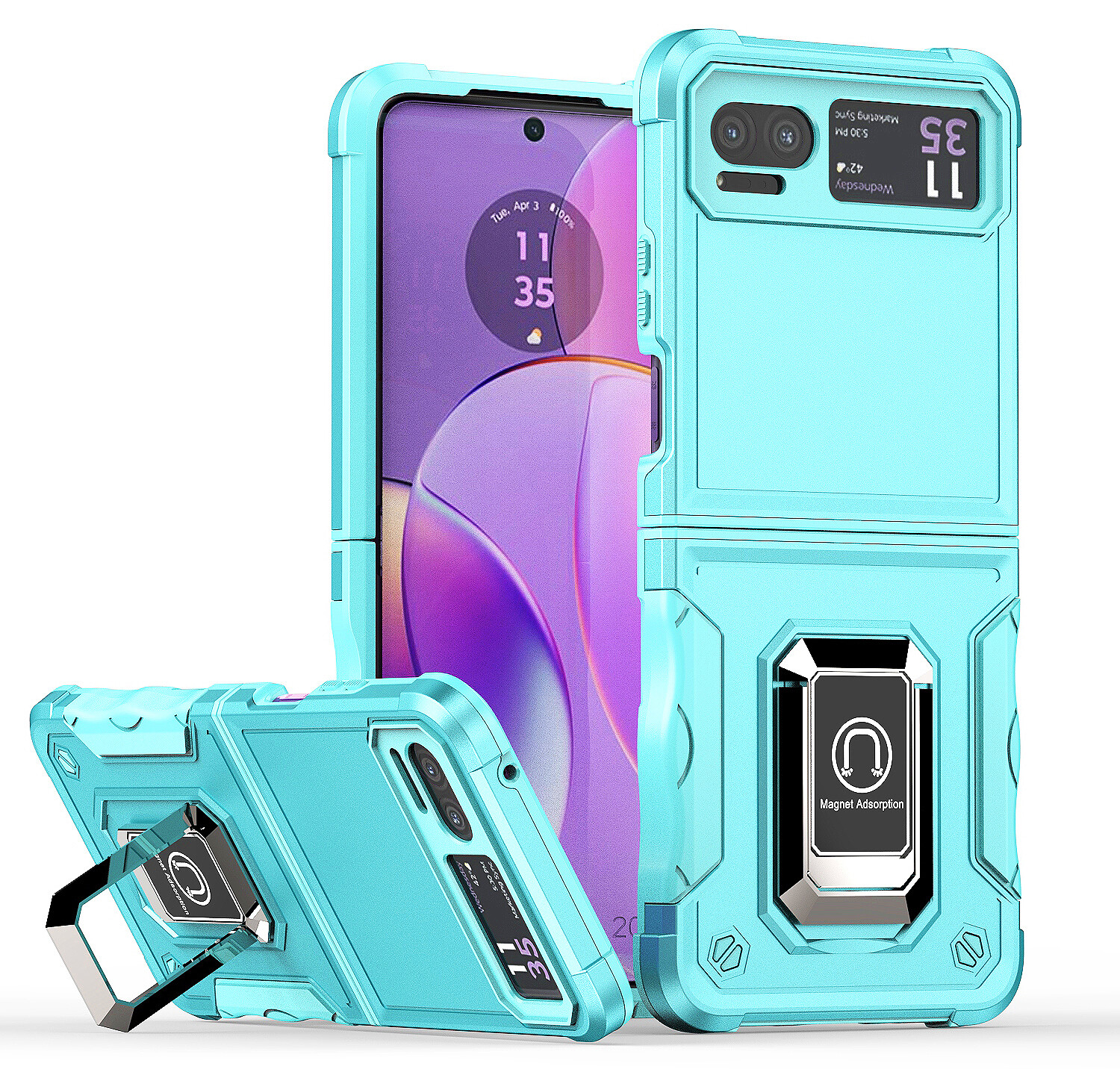 For Motorola Razr (2023) Case Shockproof Ring Kickstand Cover + Screen Protector