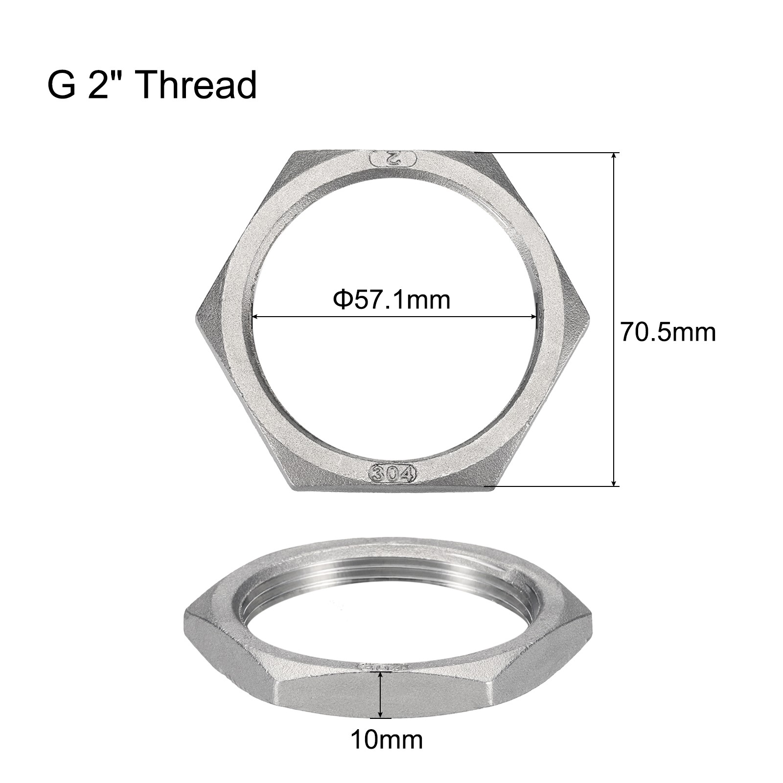 2 Pcs Cast Pipe Fitting Hex Locknut Nut G 2" Female Thread (DN50)