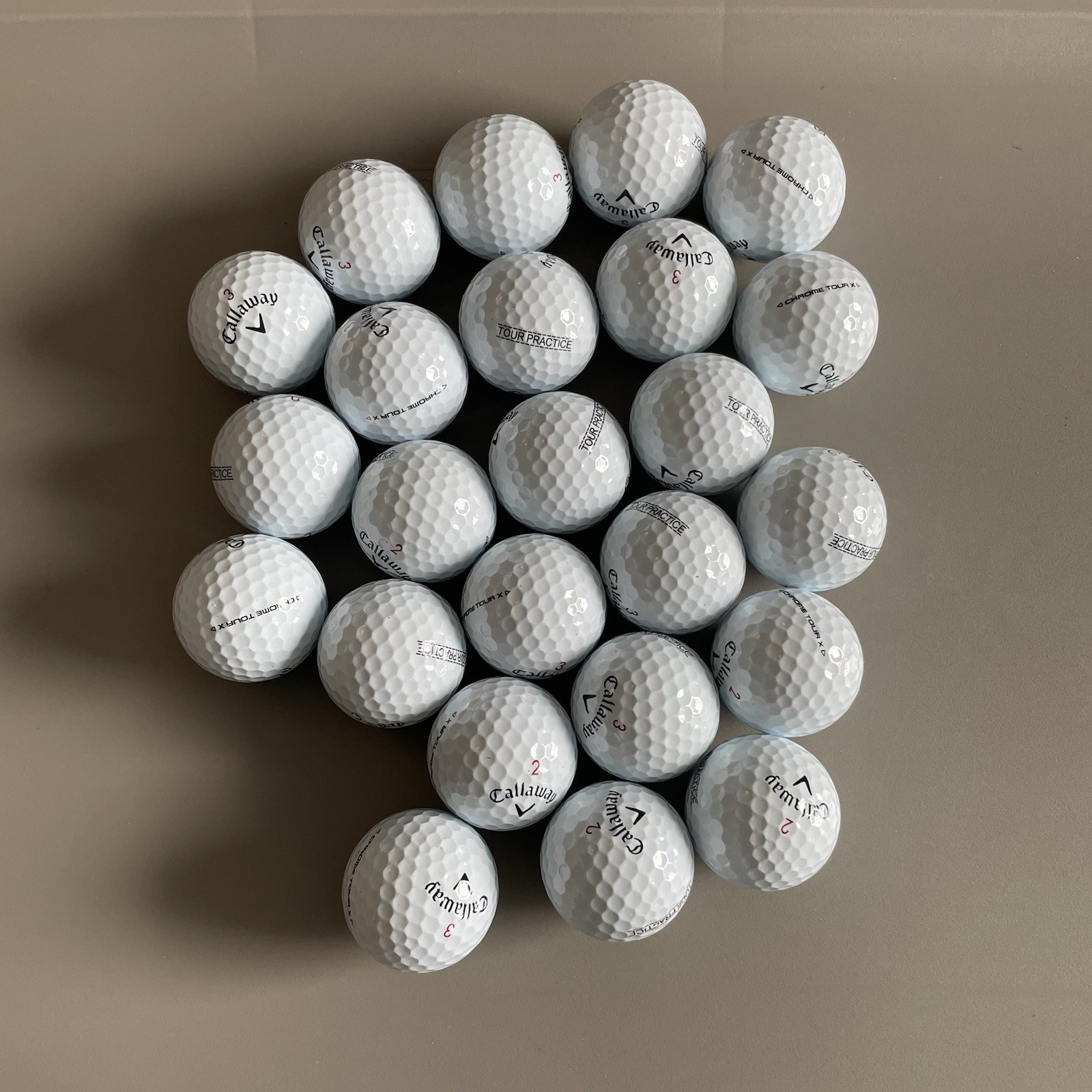 Callaway Chrome Tour X, 2 Dozen (24) White Golf Balls "Tour Practice" Stamp NEW