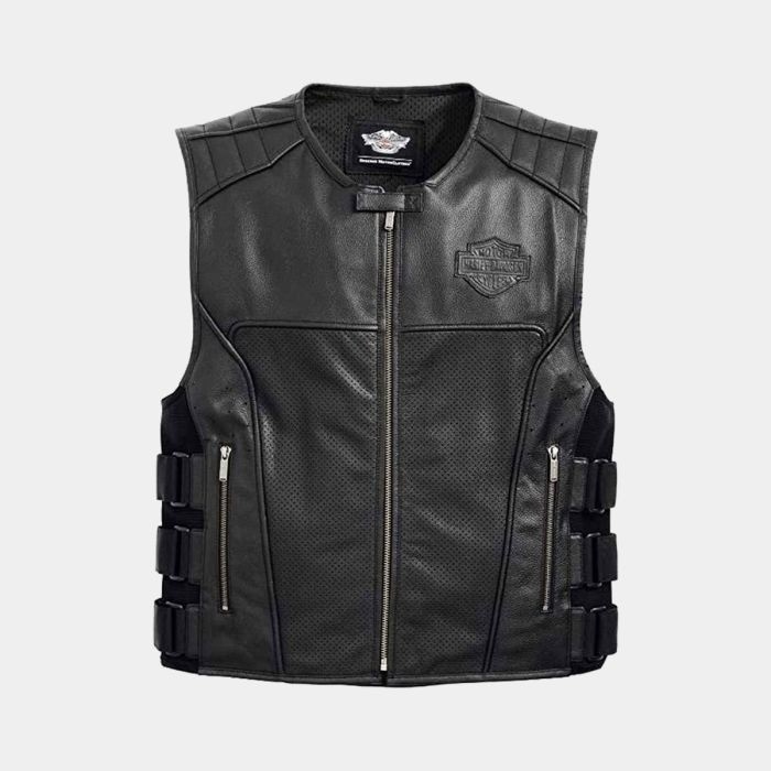 Harley Davidson's Vest Men’s Passing Swat - Motorcycle Real Leather Cow Hid