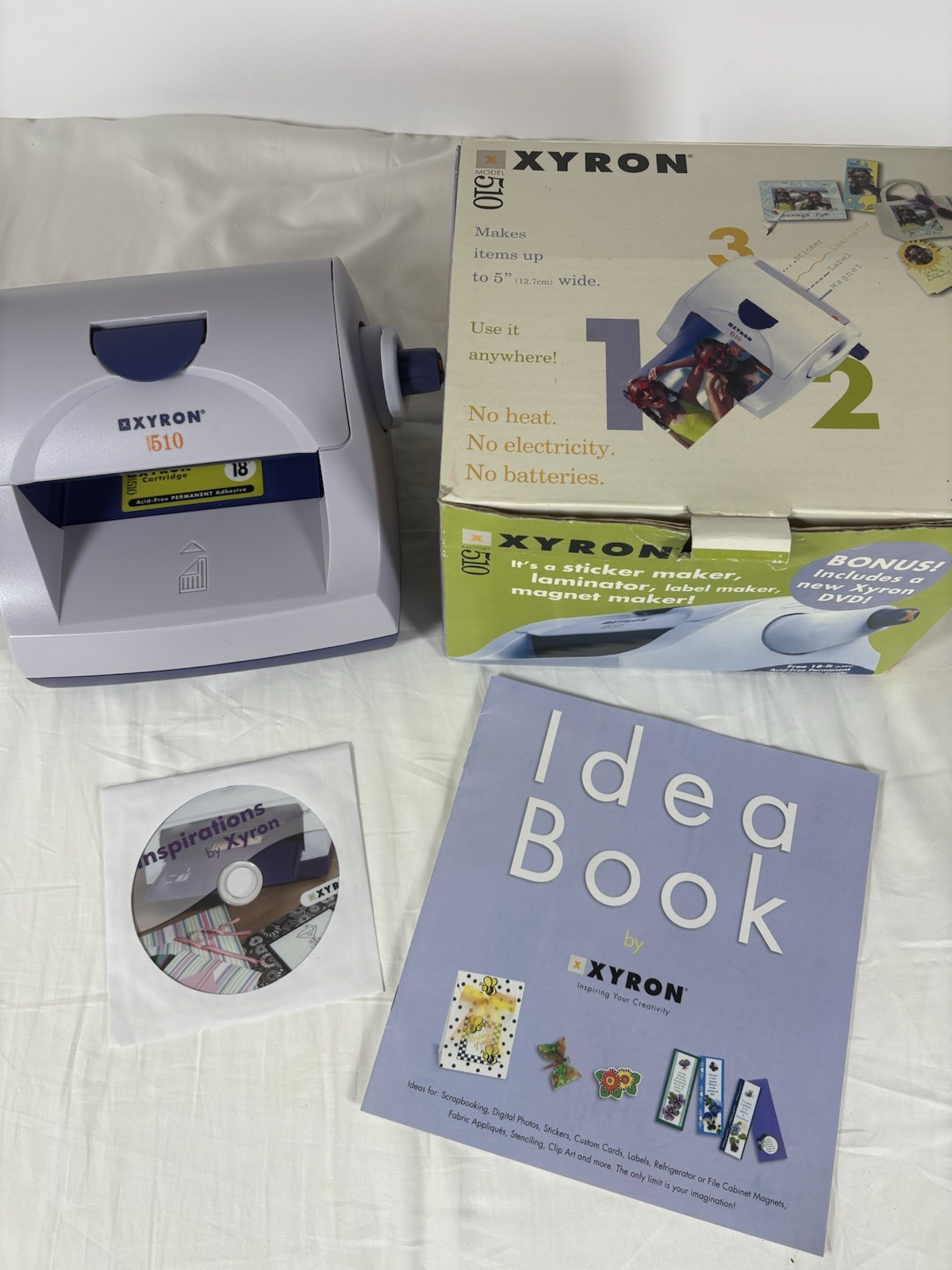 Xyron 510 Create A Sticker Maker 5” Craft Laminator w Box Adhesive Cartridge