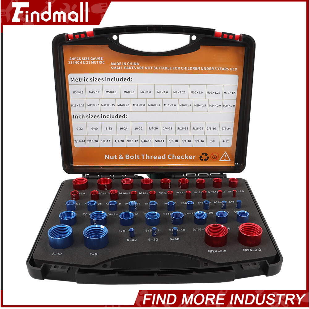 Findmall 44Pcs Inch & Metric Nut Bolt Thread Checker Identifier Thread Gauge Box