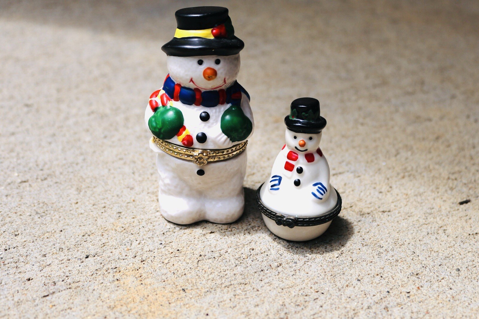 Two Mini Snowman Trinket Boxes