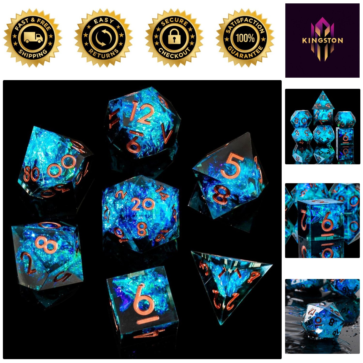 Electrical-Themed Sharp Edge DND Dice Set – 7 Unique Handmade Polyhedral Dice