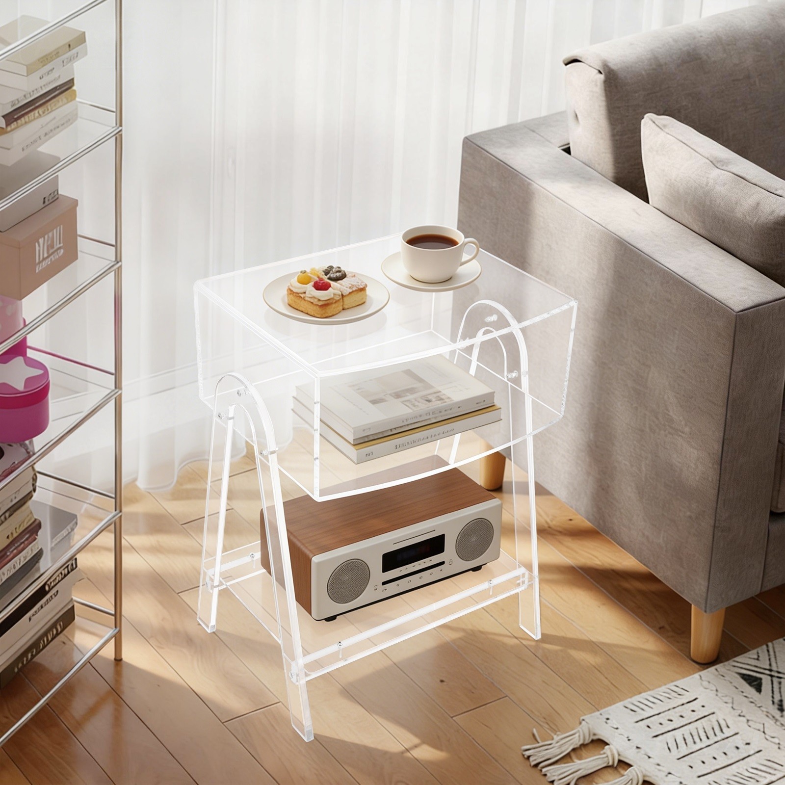 44*32*57cm 3 Tier Acrylic Side Table Tea/Coffee table Clear Nightstand End Table