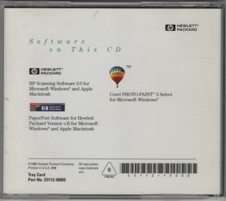 HP ScanJet 5p Drivers & Applications Software CD-ROM Windows 95 3.1 Mac (1996)